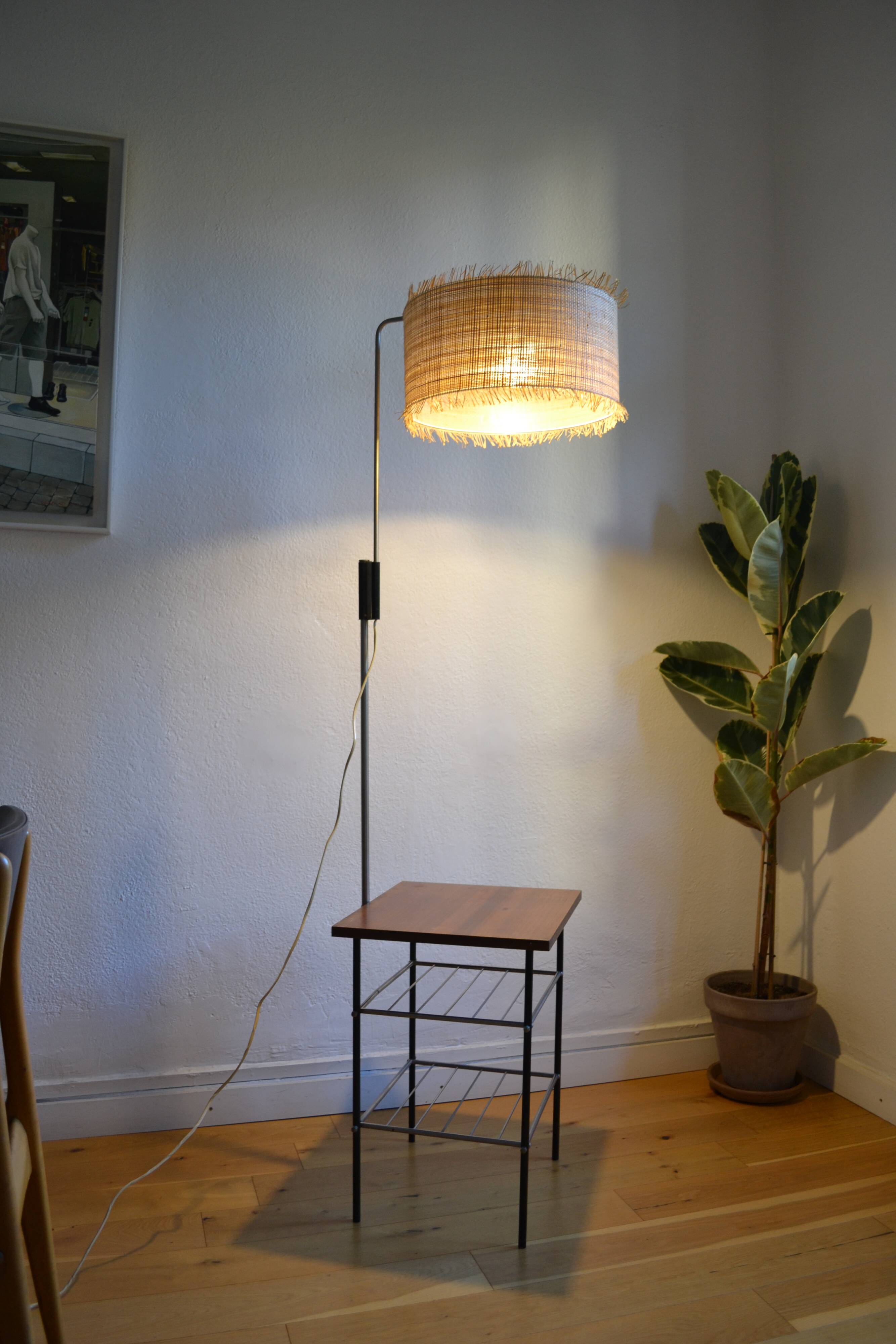Vintage modernist reading floor lamp with table Poland 1960