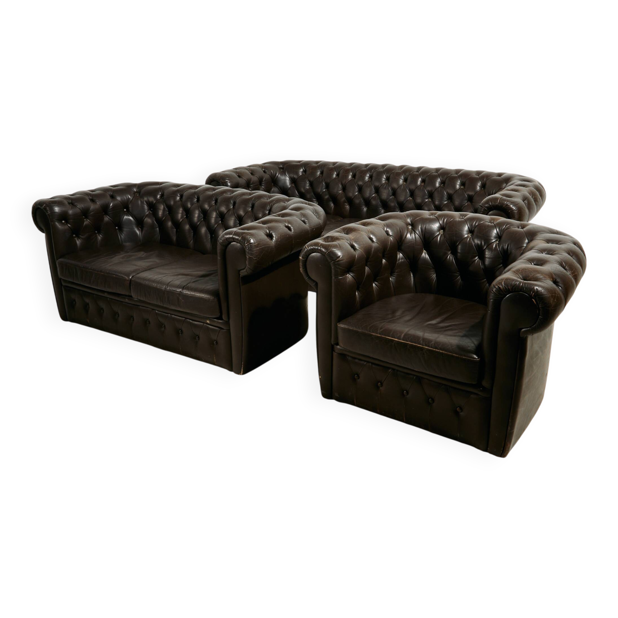 Chesterfield-style leather sofa set, set of 3