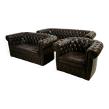 Chesterfield-style leather sofa set, set of 3