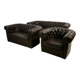 Chesterfield-style leather sofa set, set of 3