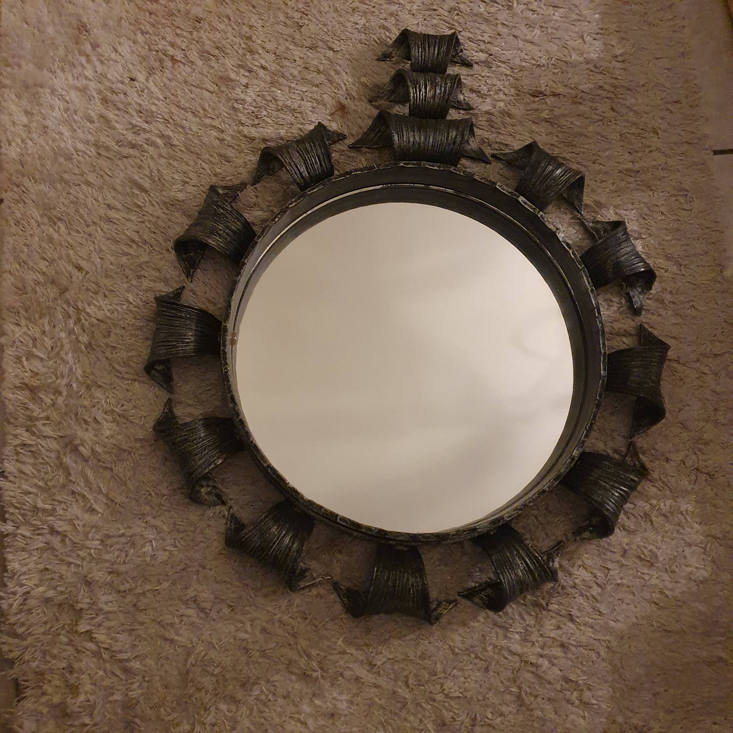 Brutalist wrought iron mirror, Spain, 1950