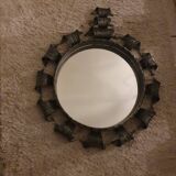 Miroir brutaliste en fer forgé Espagne 1950