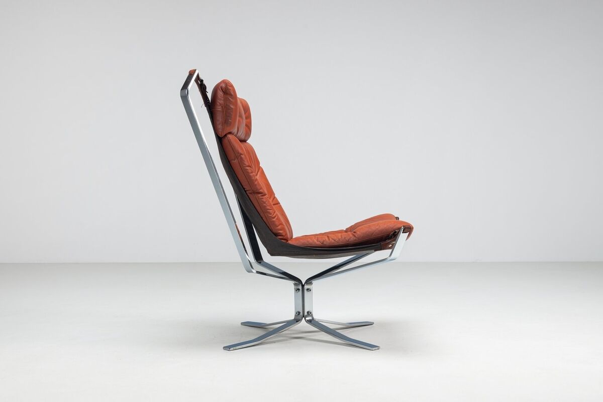 Sigurd Ressell Falcon lounge chair leather and metal Vatne Norway 1970