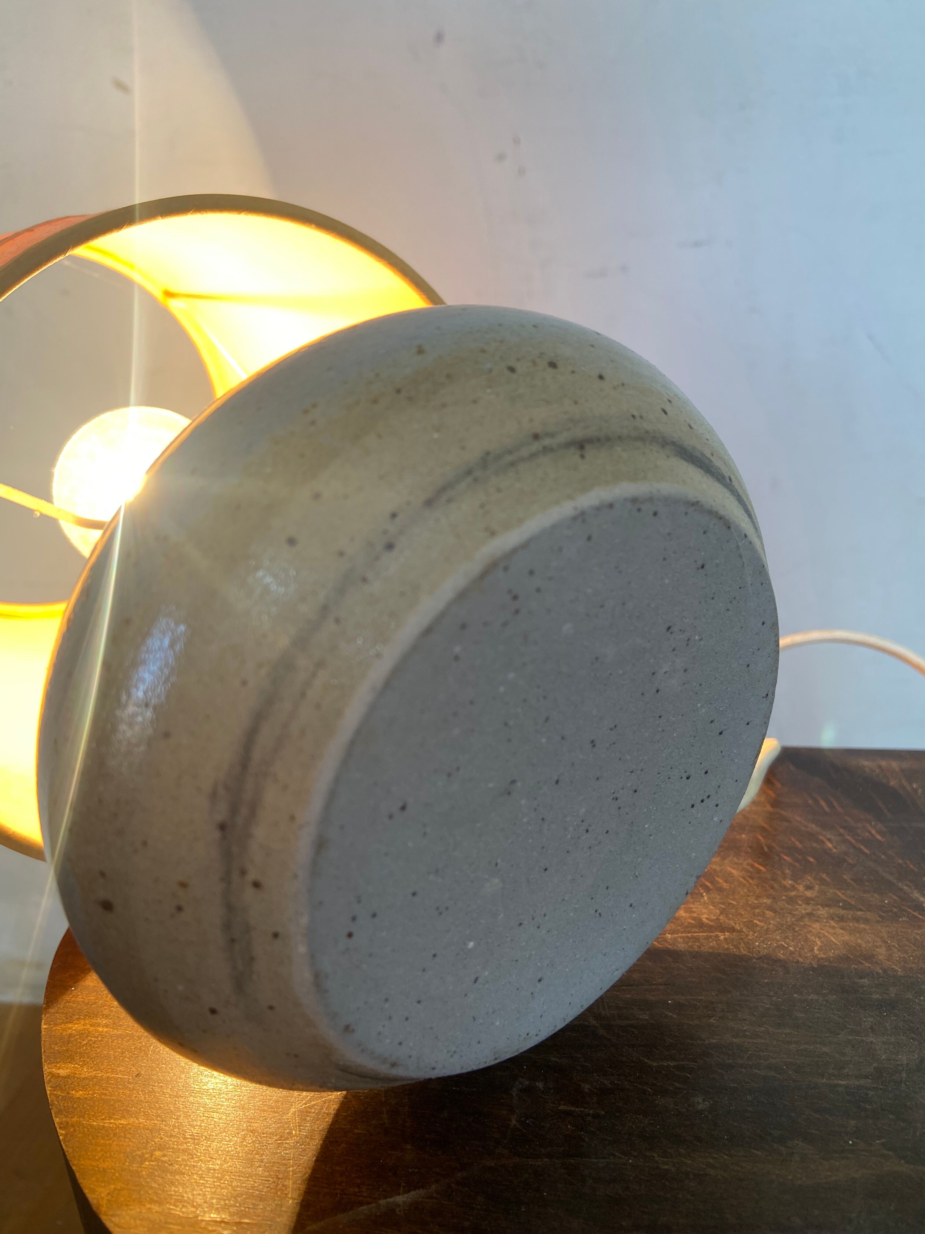 Table lamp in blue stoneware and vintage herbarium lampshade
