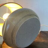 Table lamp in blue stoneware and vintage herbarium lampshade