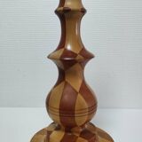 Turned wooden lamp and vintage wood inlay