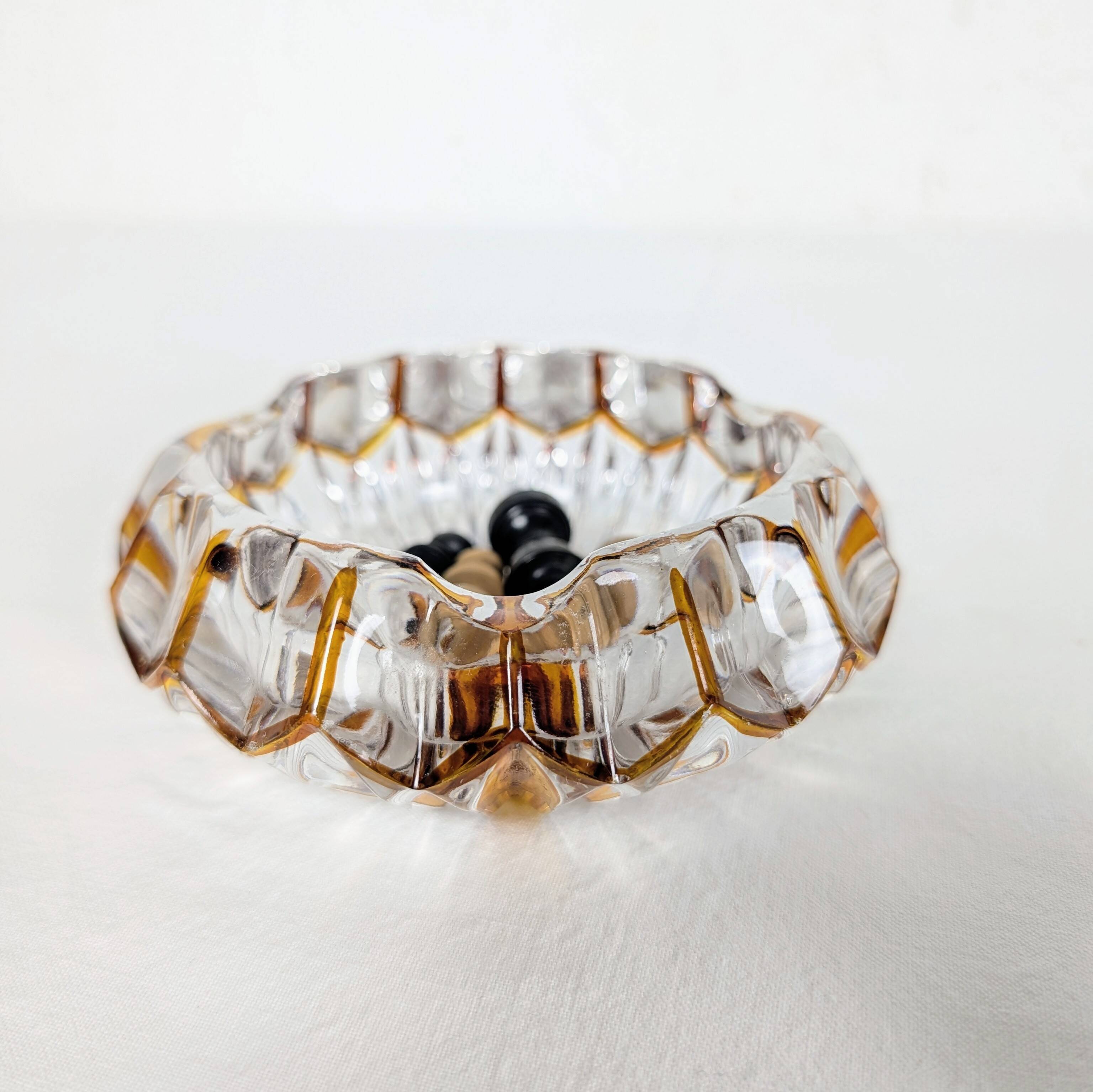 Cut glass ashtray with amber pattern