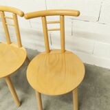 Set of 3 minimalist chairs in light wood, 1980s Italy