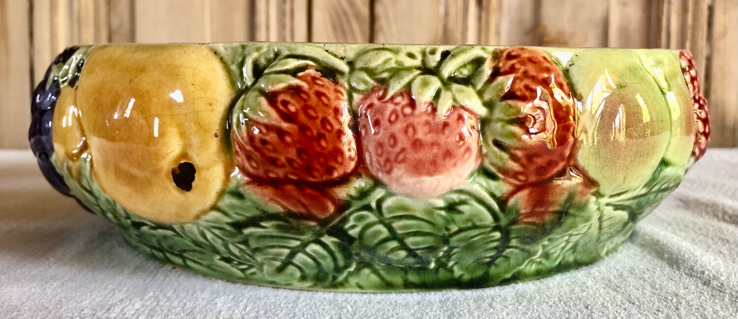 Saladier coupe à fruits barbotine Sarreguemines XIX
