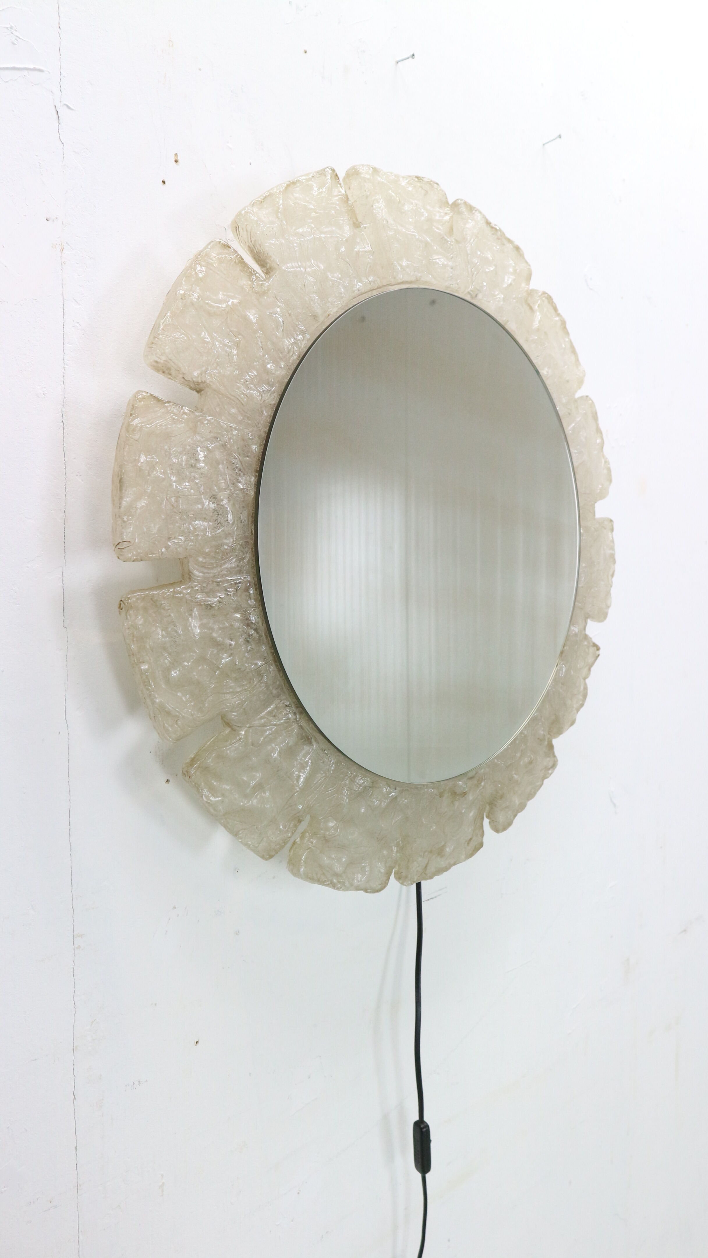 Egon hillebrand round acrylic illuminated mirror with lightening, 1970's germany