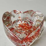 Empty pocket/Ashtray, l in blown art glass/Heart shape with inclusions of orange filaments. In Murano style