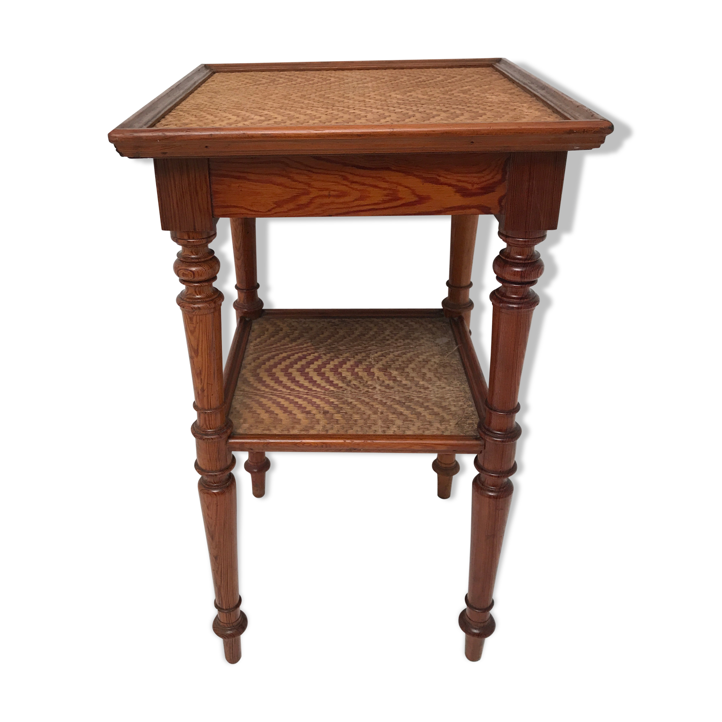 Guéridon table appoint en bois et osier vintage