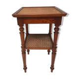 Guéridon table appoint en bois et osier vintage