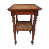 Guéridon table appoint en bois et osier vintage