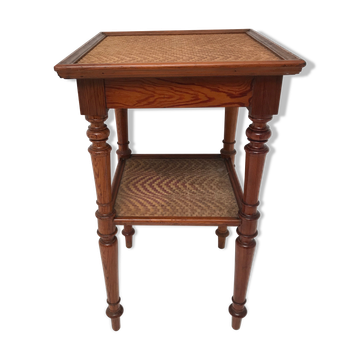 Guéridon table appoint en bois et osier vintage