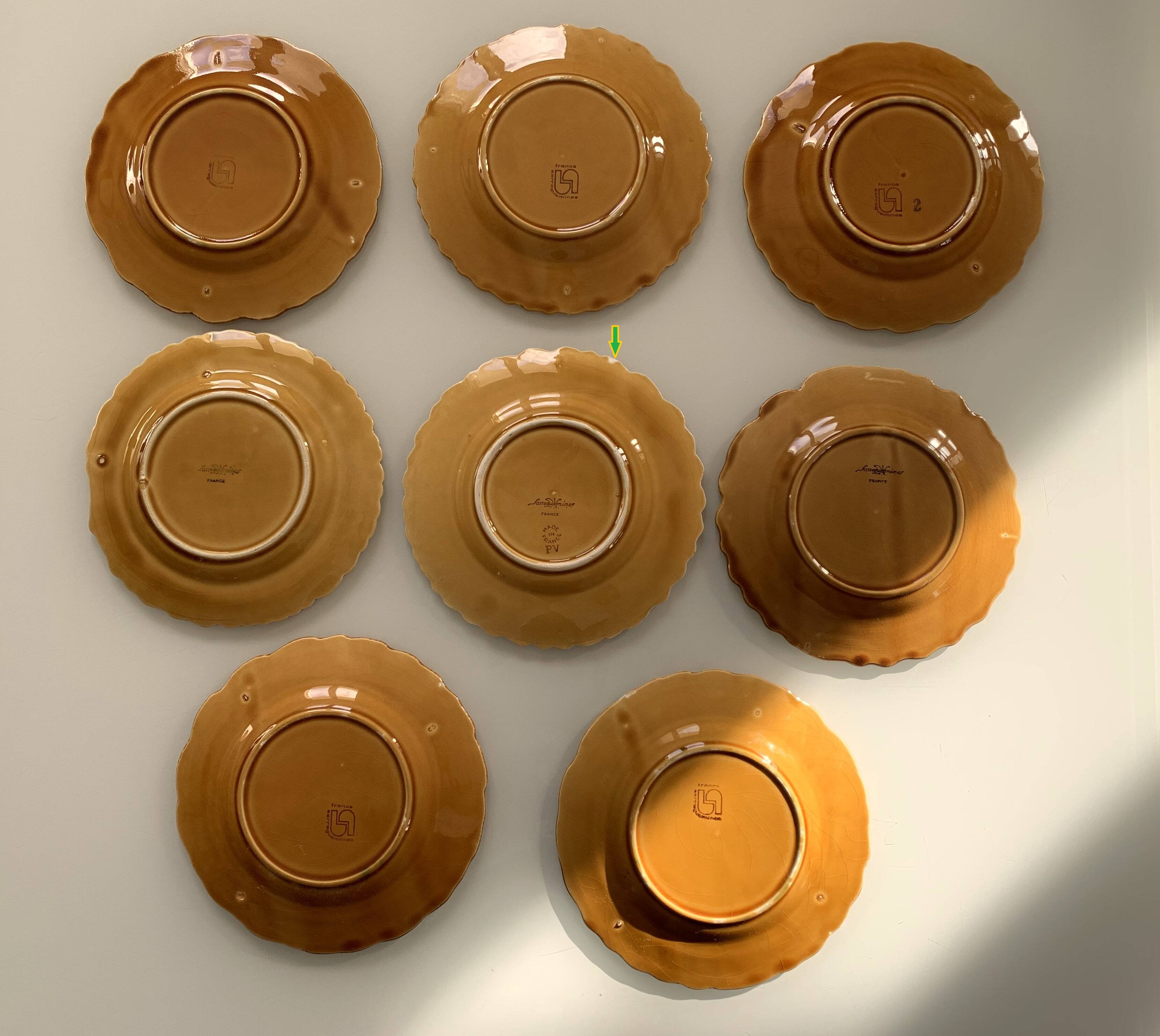 8 old Sarreguemines earthenware slip plates