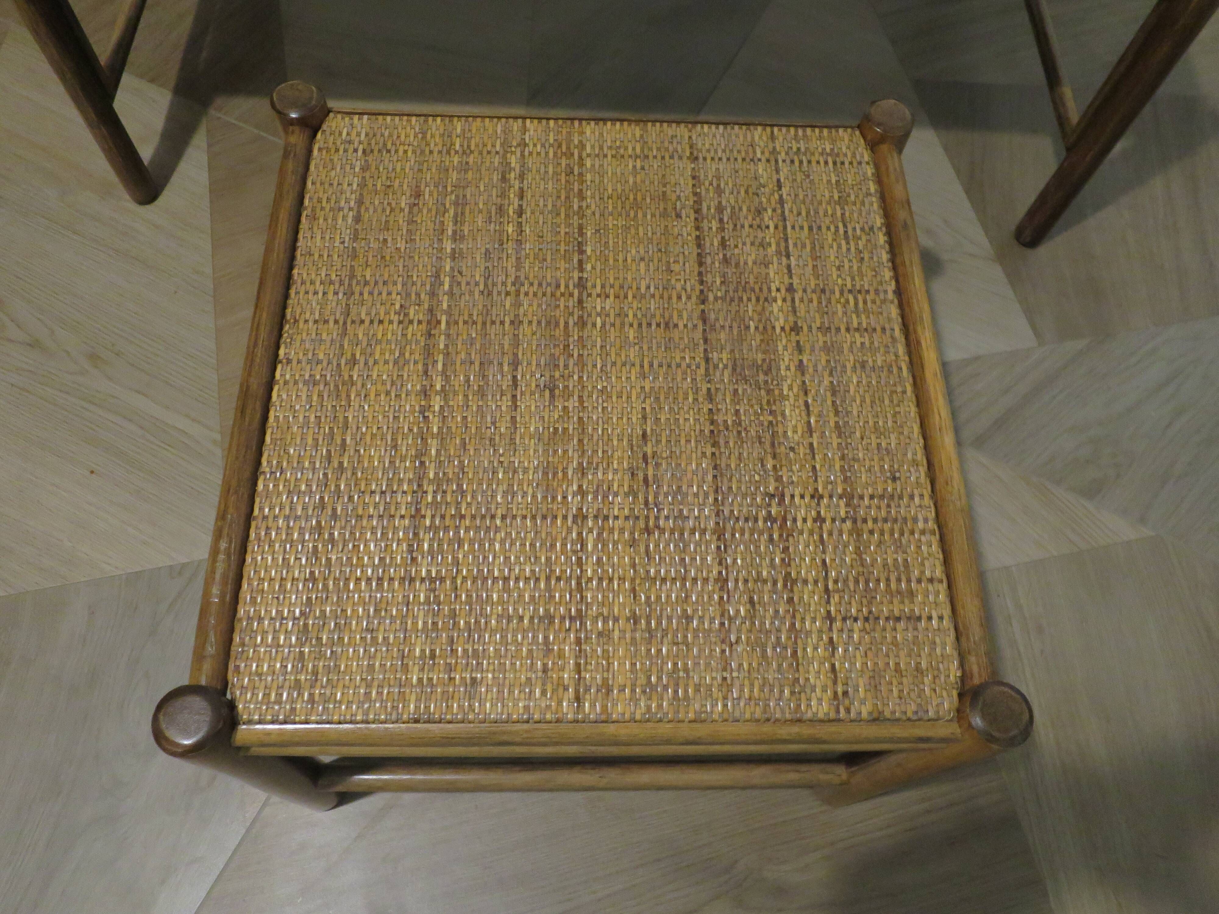 Vintage nesting coffee tables - wood and woven rattan - natural color - 60s