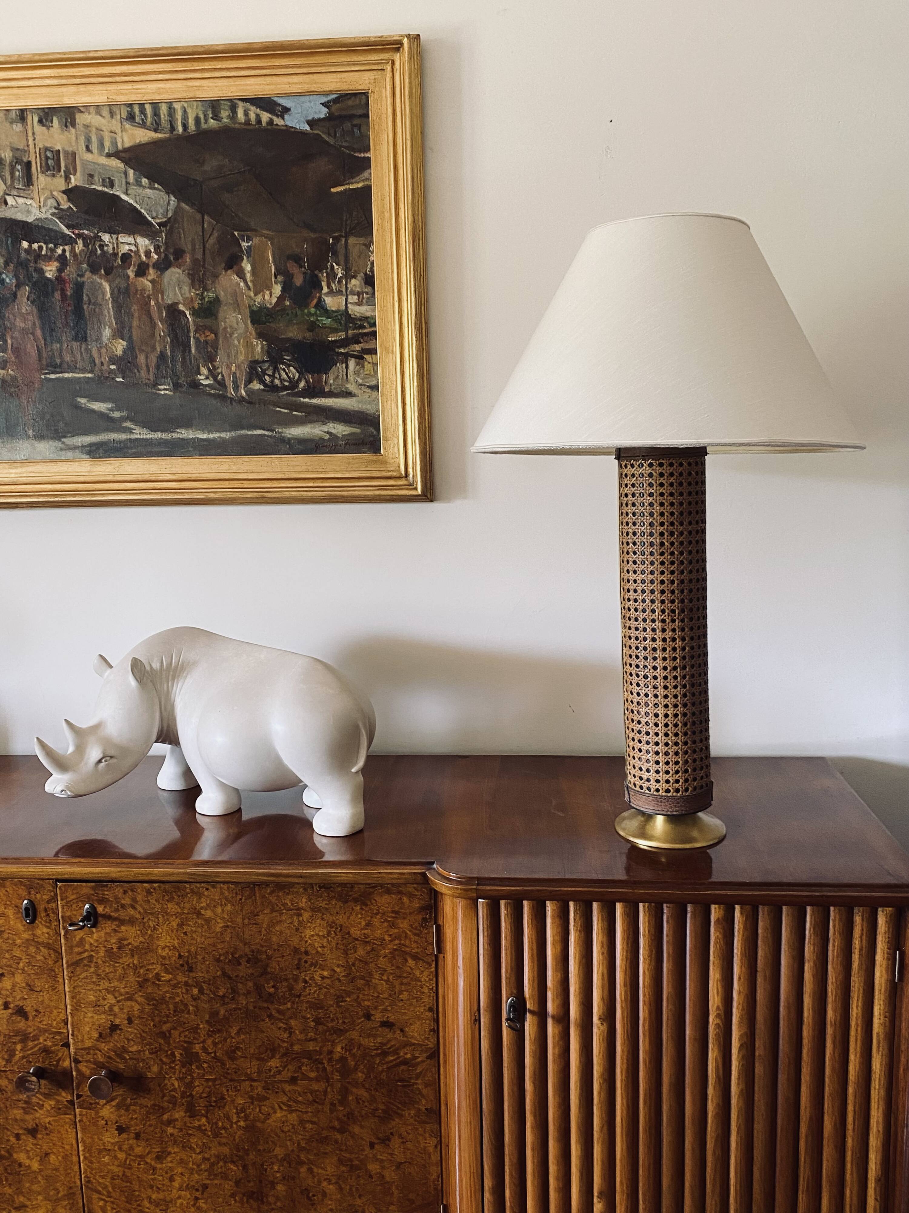 Hollywood regency brass and Vienna straw lamp base, Italy 1970's