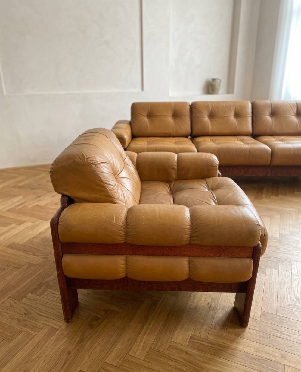 Czechoslovak Vintage Leather Living Room Set, Attributed to Dřevotvar, 1970