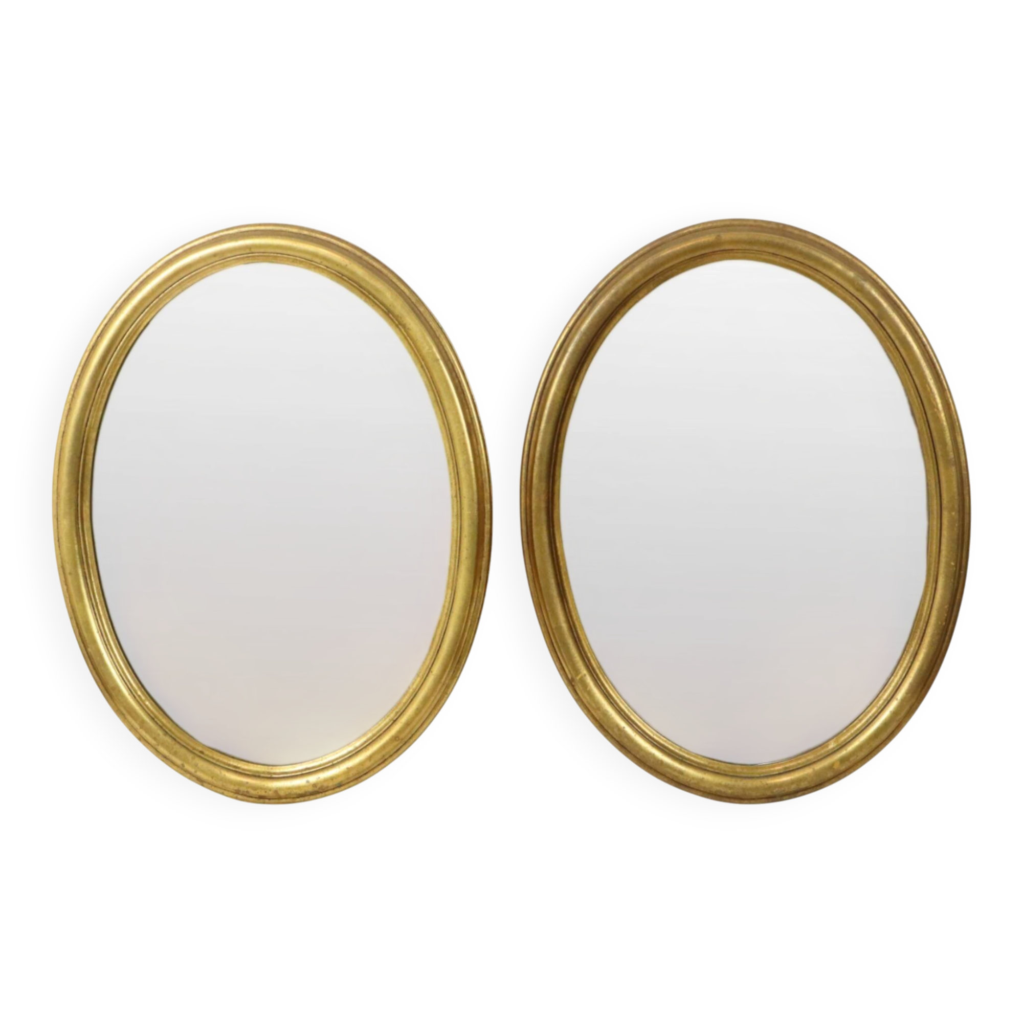 Pair of Oval Gold-Leaf Mirrors, France, 20th Century