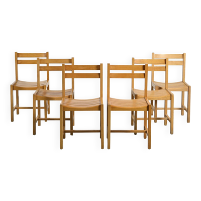 André Sornay suite de six chaises en hêtre, France 1960