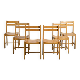 André Sornay, set of six beechwood chairs, France 1960