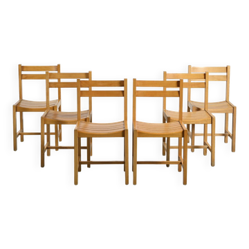André Sornay suite de six chaises en hêtre, France 1960