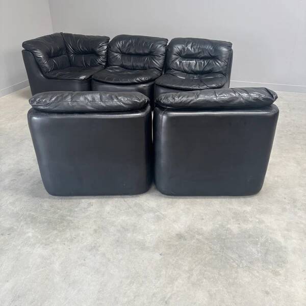 Modular black leather element sofa, 1970s