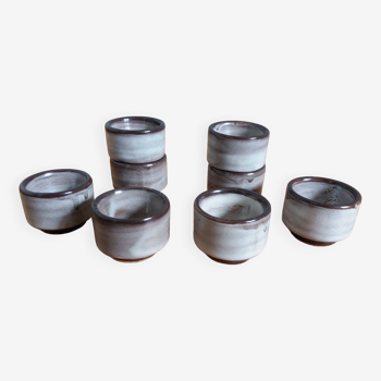 8 egg cups or snail cups in flamed stoneware