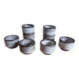 8 egg cups or snail cups in flamed stoneware