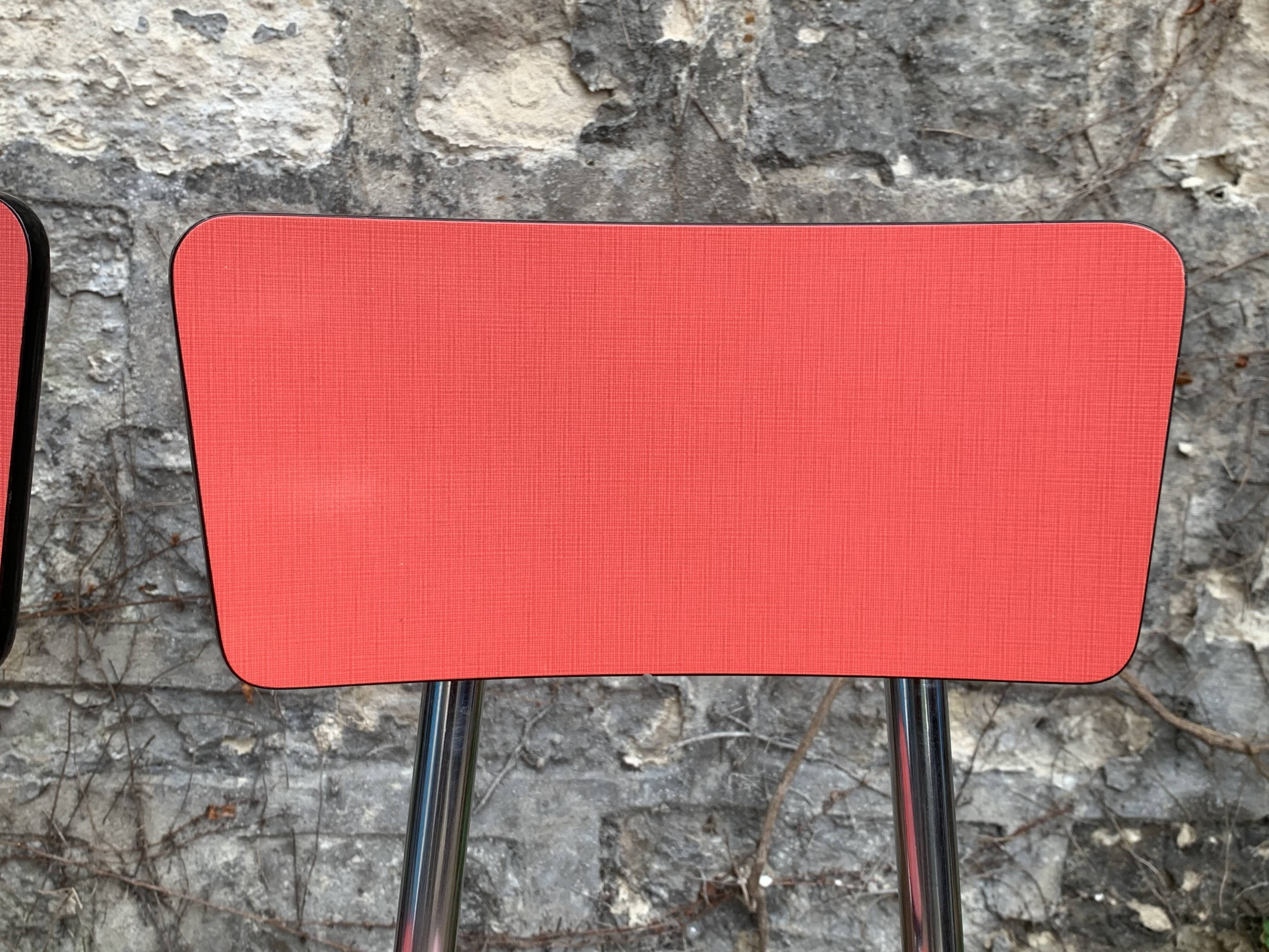 Pair of red Formica chairs Roc 1960