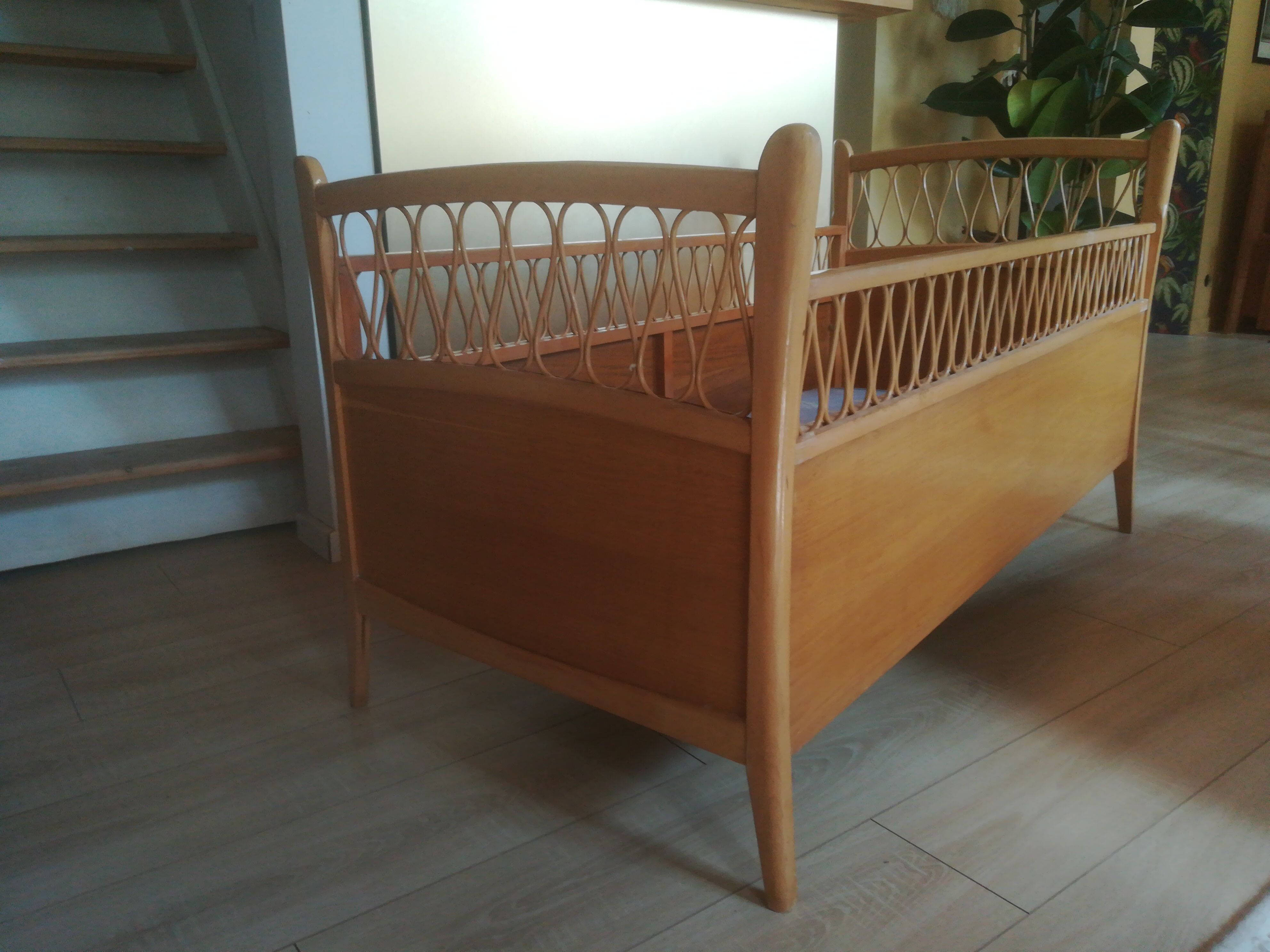Vintage rattan wooden bed for children