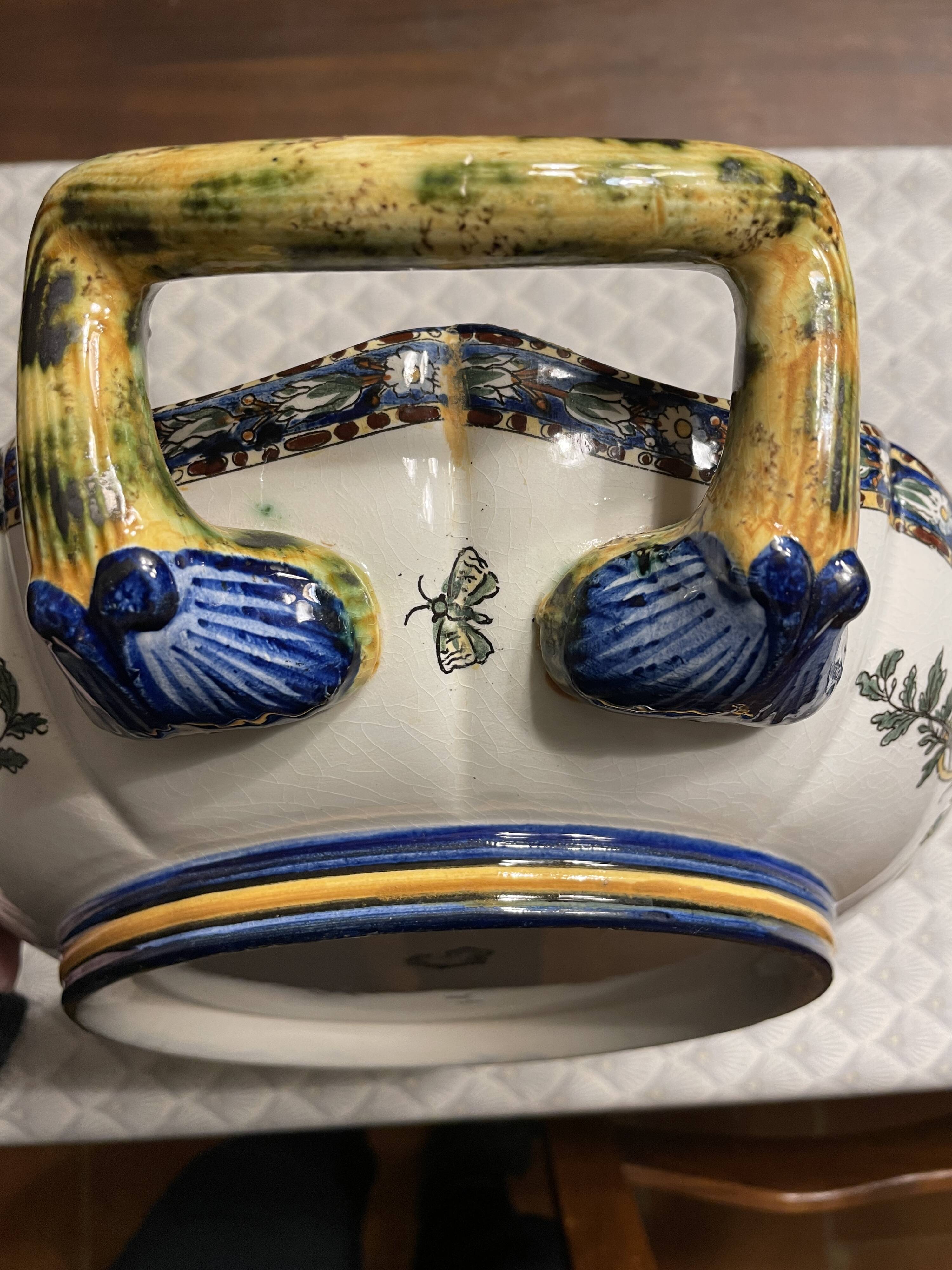 Melonniere in fine polychrome earthenware from Gien with Italian Renaissance decor