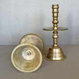 Pair of bronze church candle holders