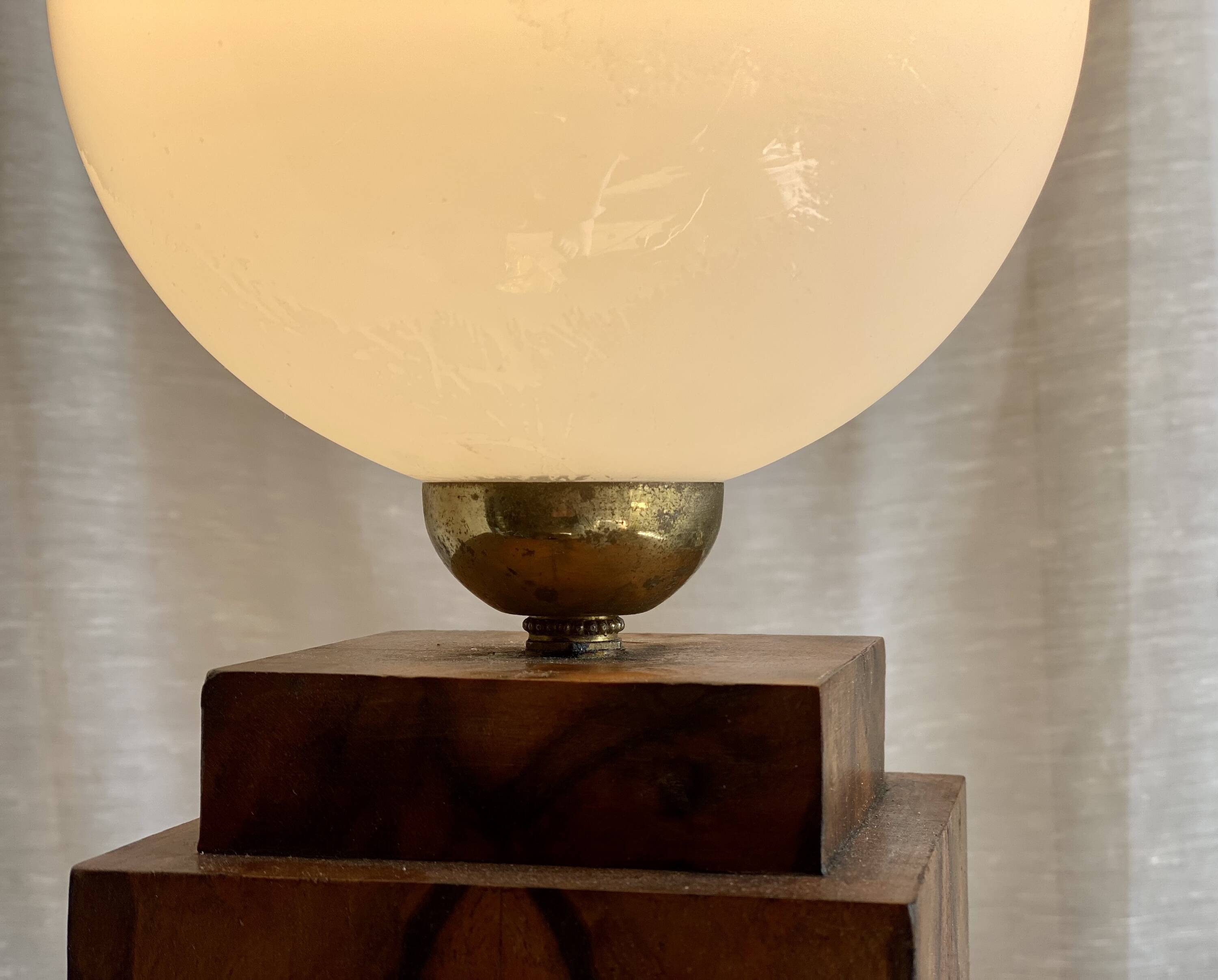 Art Deco lamp made of wood and opaline.