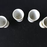 set of 4 vintage rooster hen egg cups in white enameled porcelain