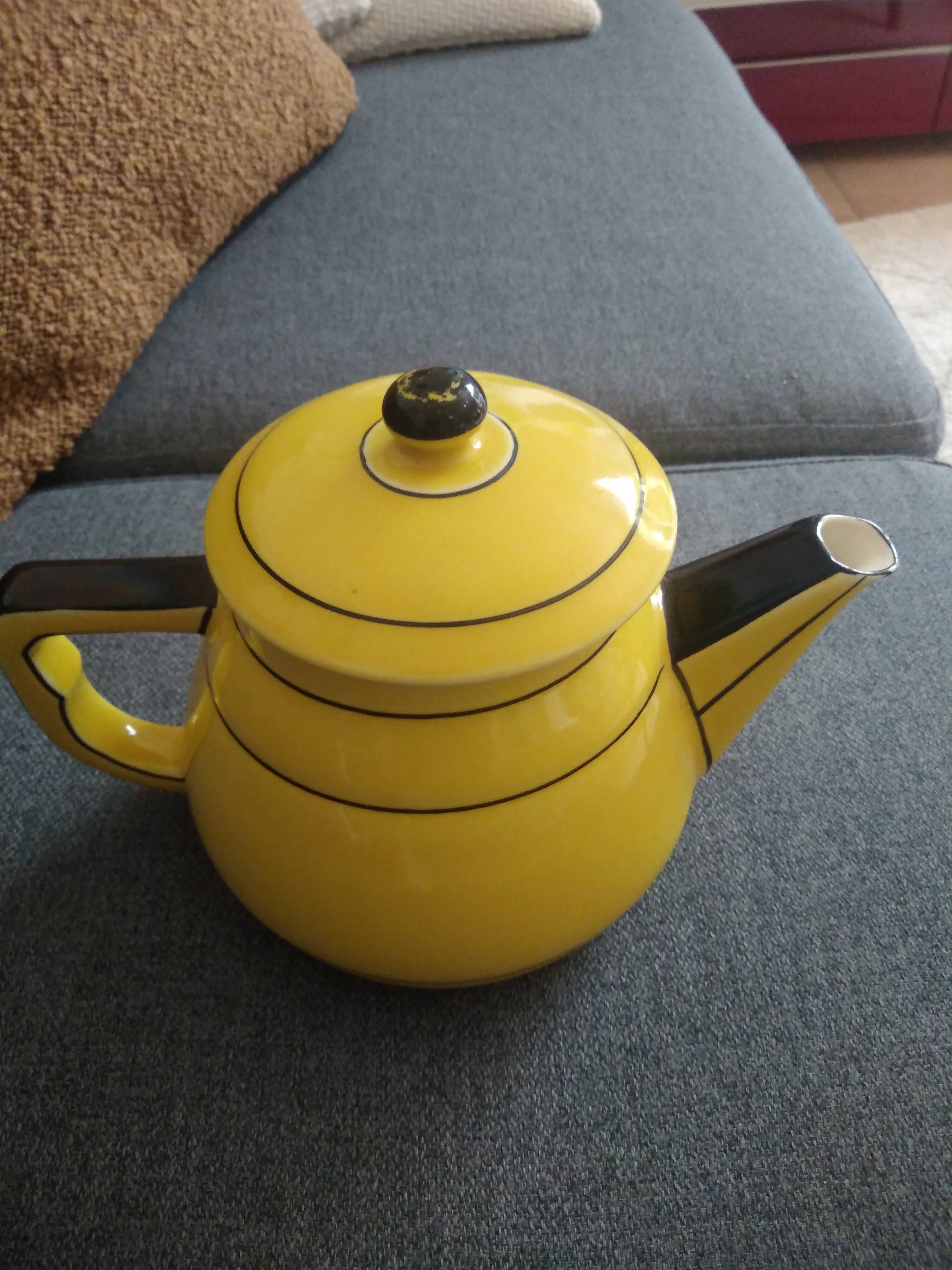 Yellow black teapot, art deco style, vintage