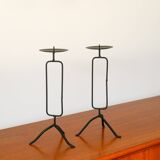 Pair of black iron tripod candlesticks, Brutalist, 1970 - 30 cm