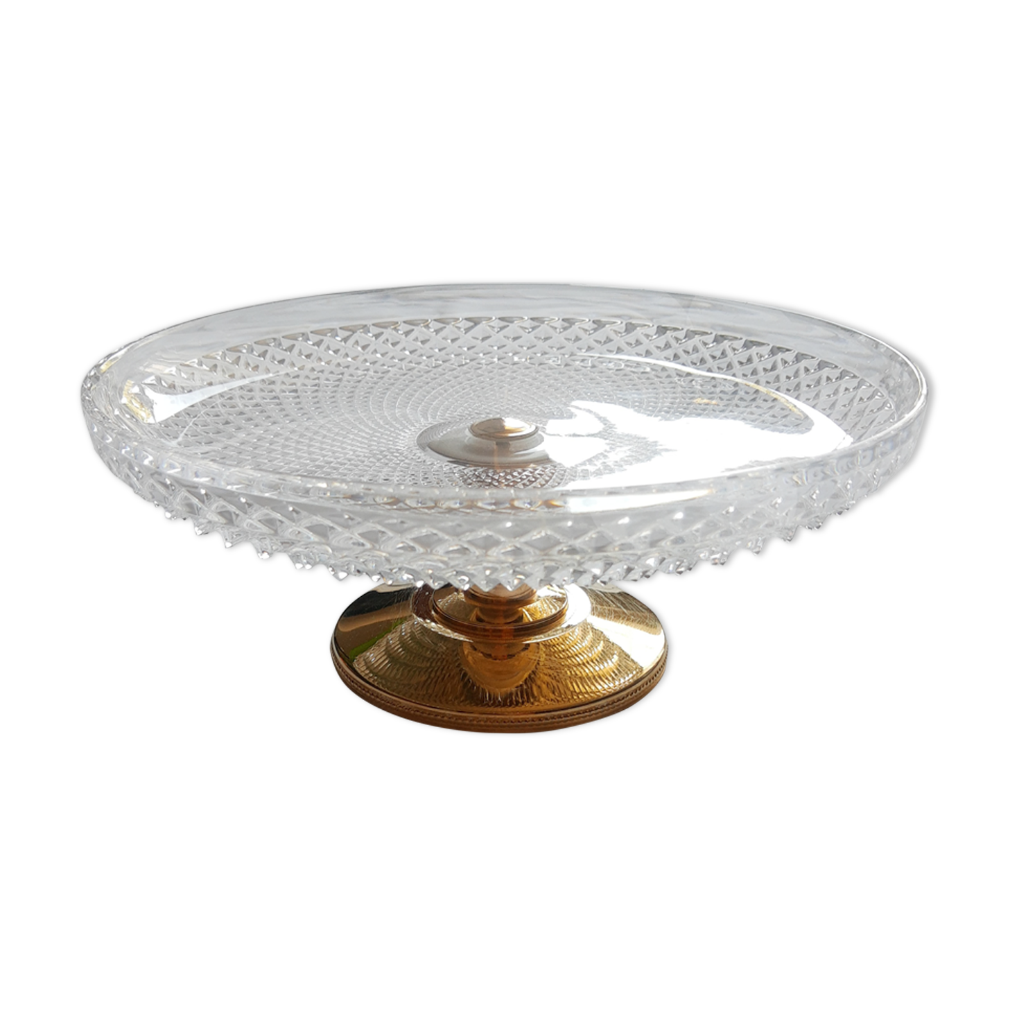 Glass and gold metal cake display - vintage