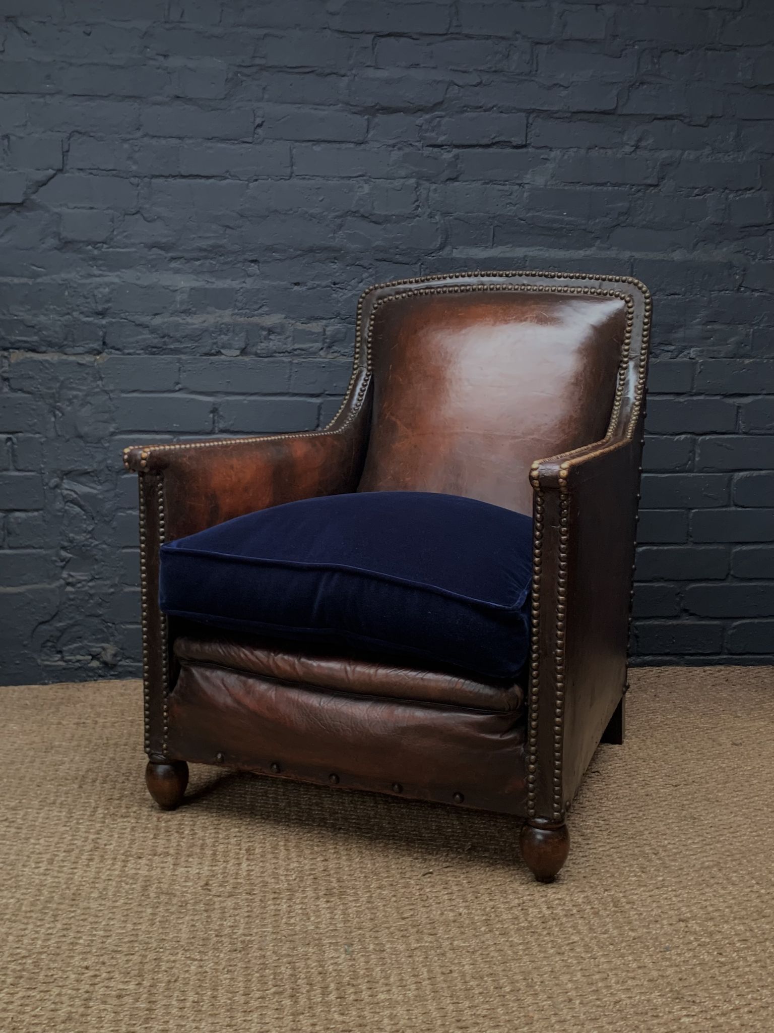 French leather club chair normandy model c1910-1930