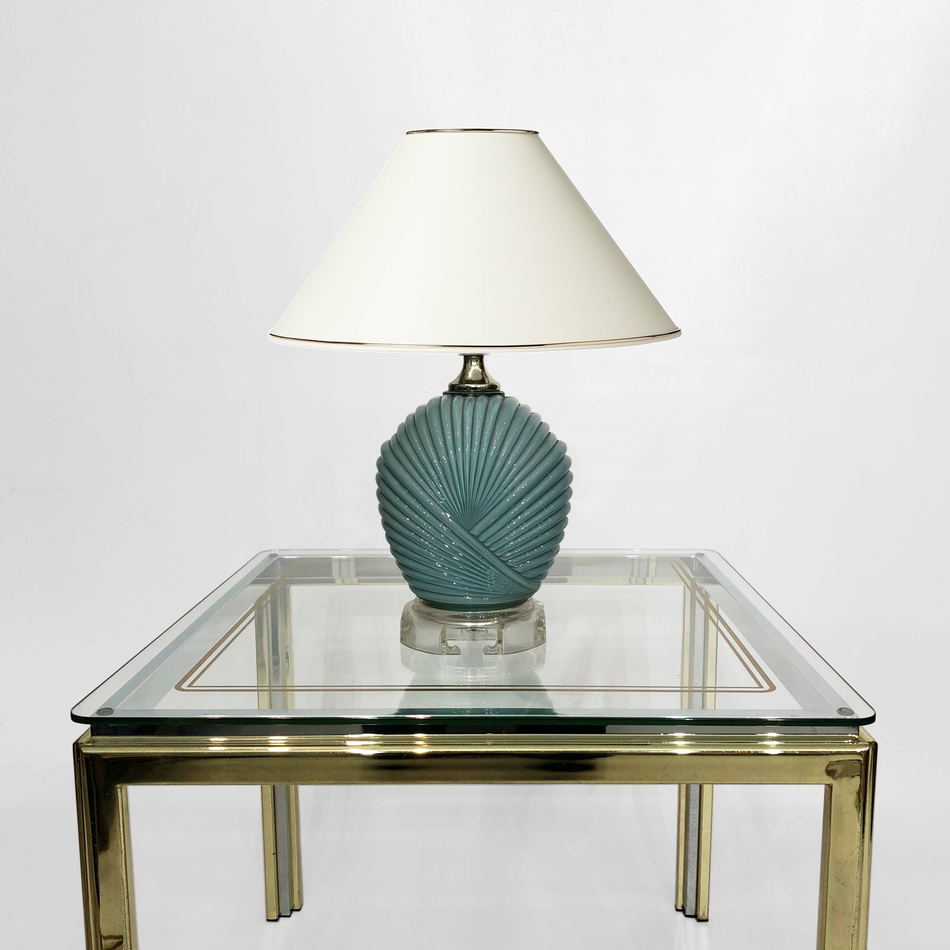 Dusty Blue Candy Table Lamp Turquoise 1970s Hollywood Regency Midcentury Vintage