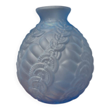 Vases art déco en persglas bleu givré avec décor floral