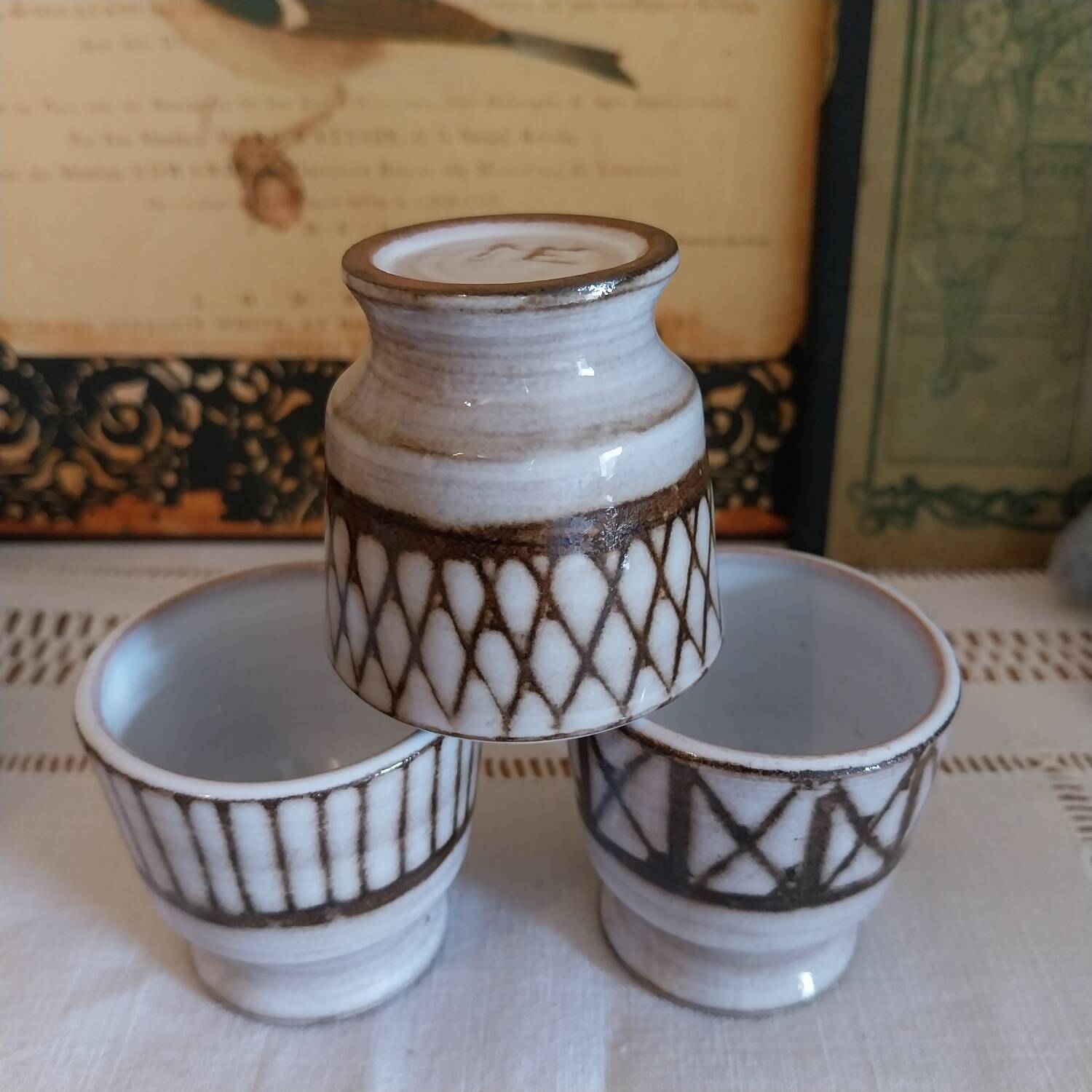 3 vintage ceramic egg cups from Vallauris by Émile Masson