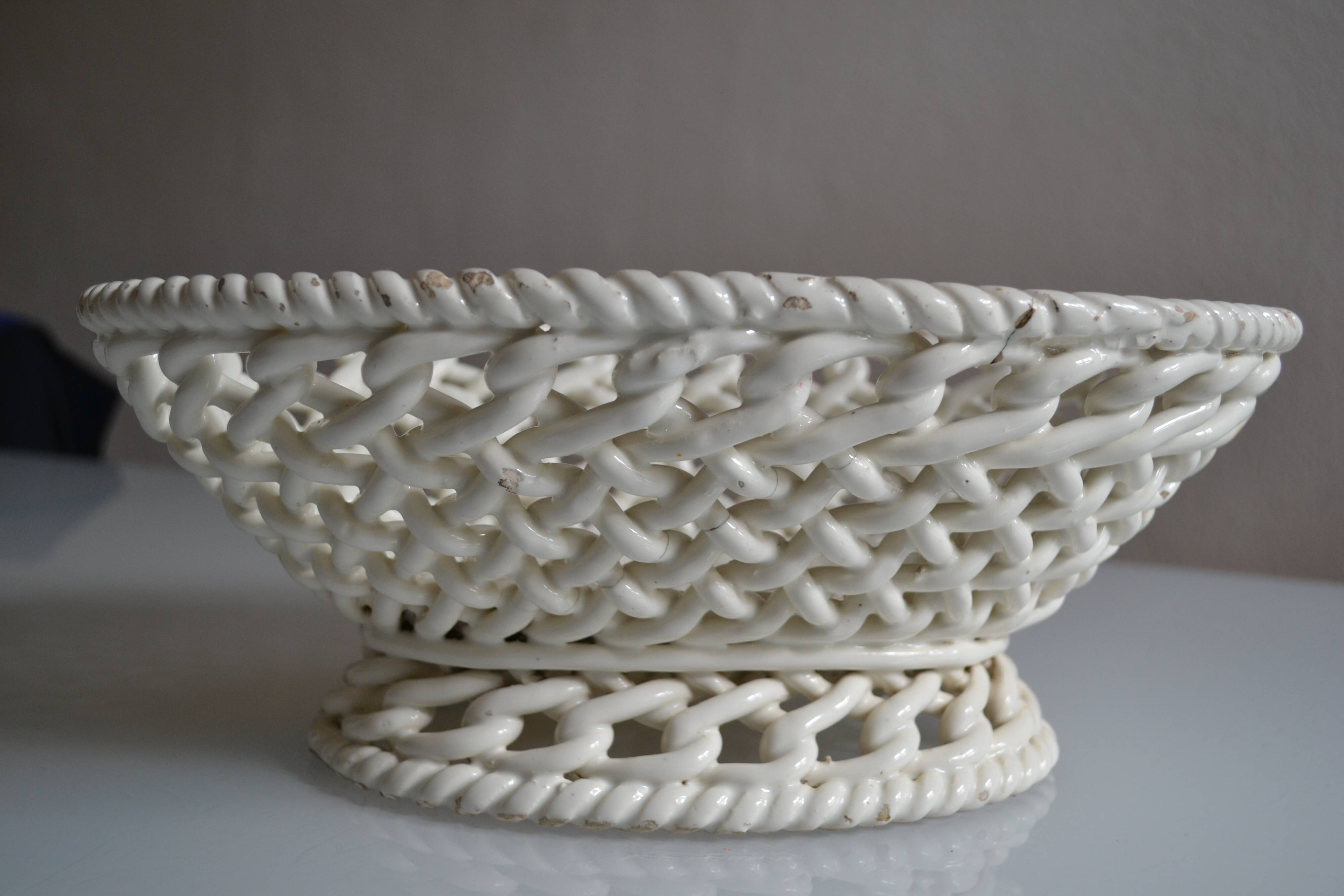 Woven ceramic oval fruit bowl or dish
