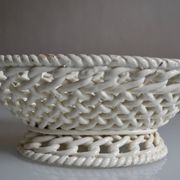 Woven ceramic oval fruit bowl or dish