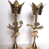 Pair of let'stag candle holders brass angels