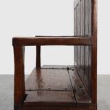 Rustic solid oak carved bench with storage compartment, France 19th century