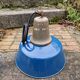 Industrial pendant light in blue enamelled sheet metal and cast iron, Poland, 1950s-60s