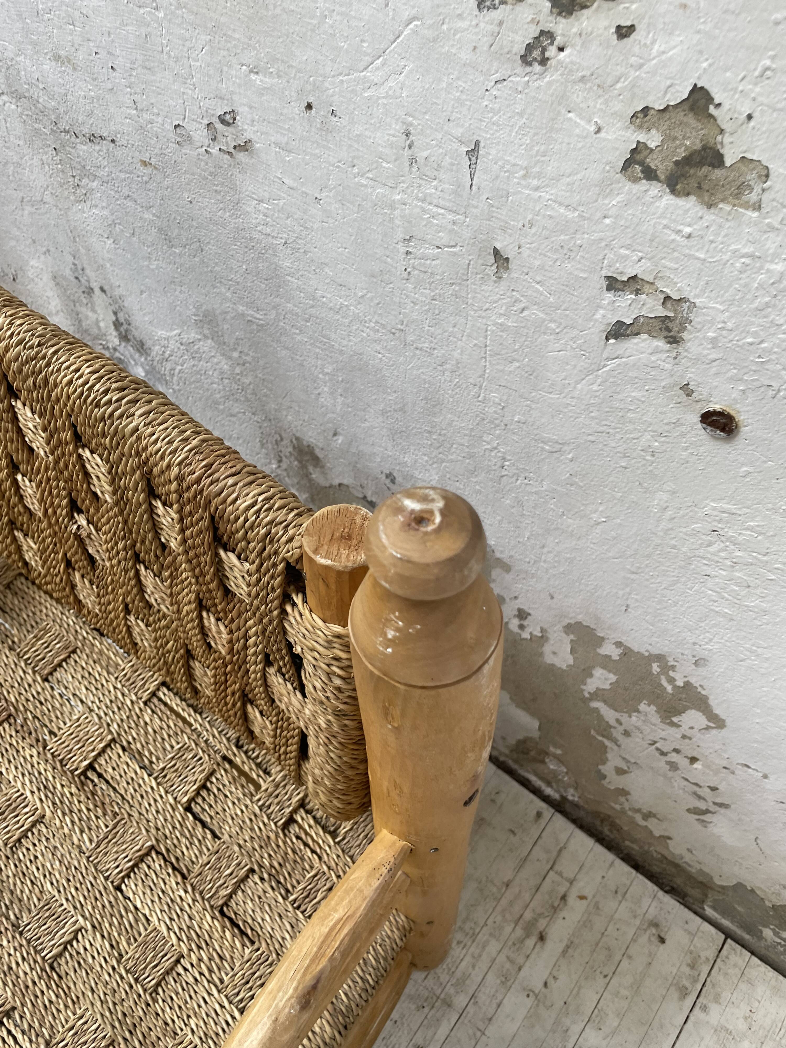 Moroccan wooden and rope armchair