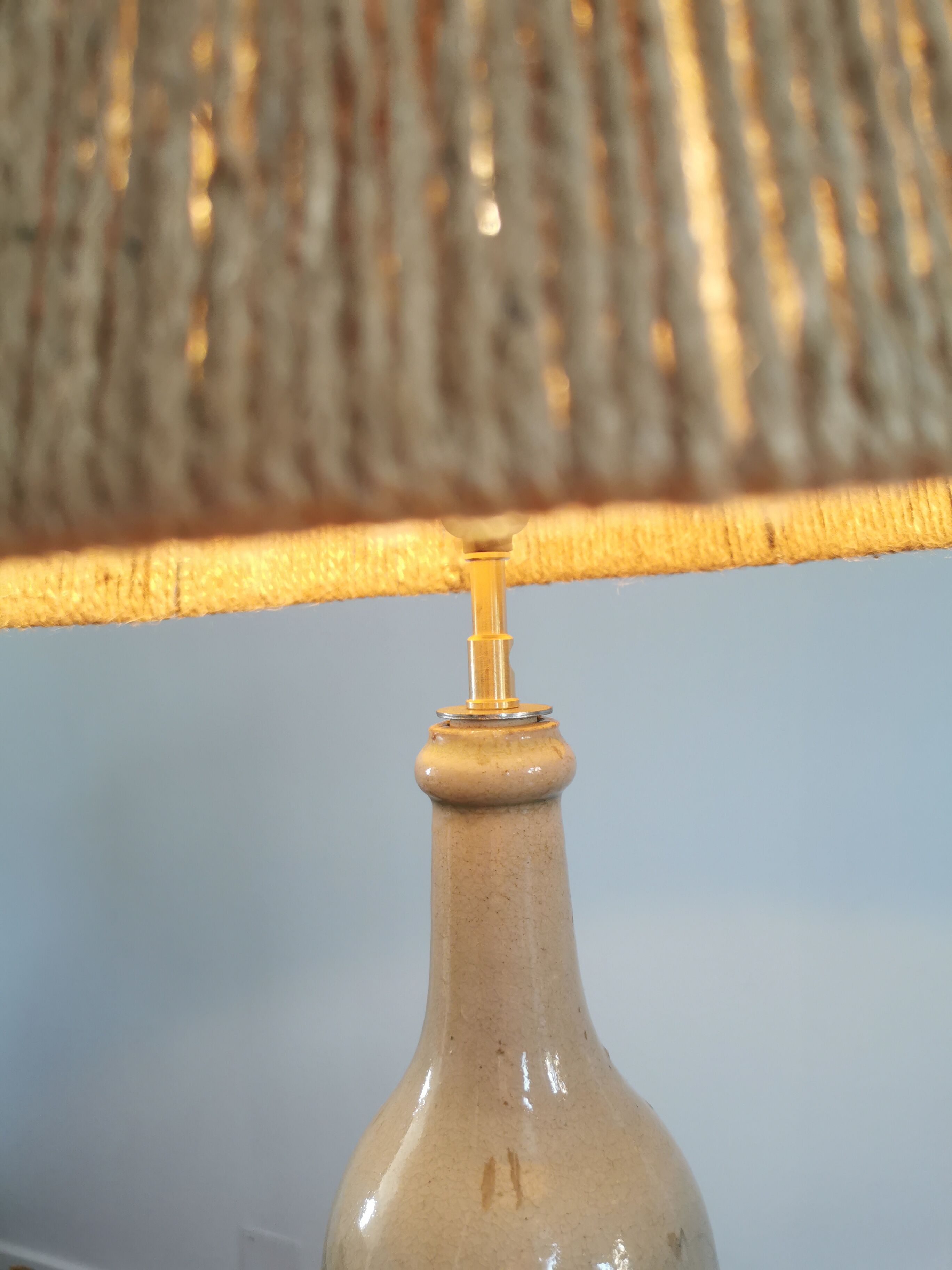 Vintage stoneware and rope lamp